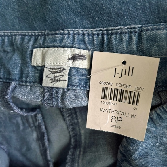 J. Jill Waterfall Pants Trousers Cropped Capri Indigo Blue Pockets Linen Blend - Picture 5 of 8
